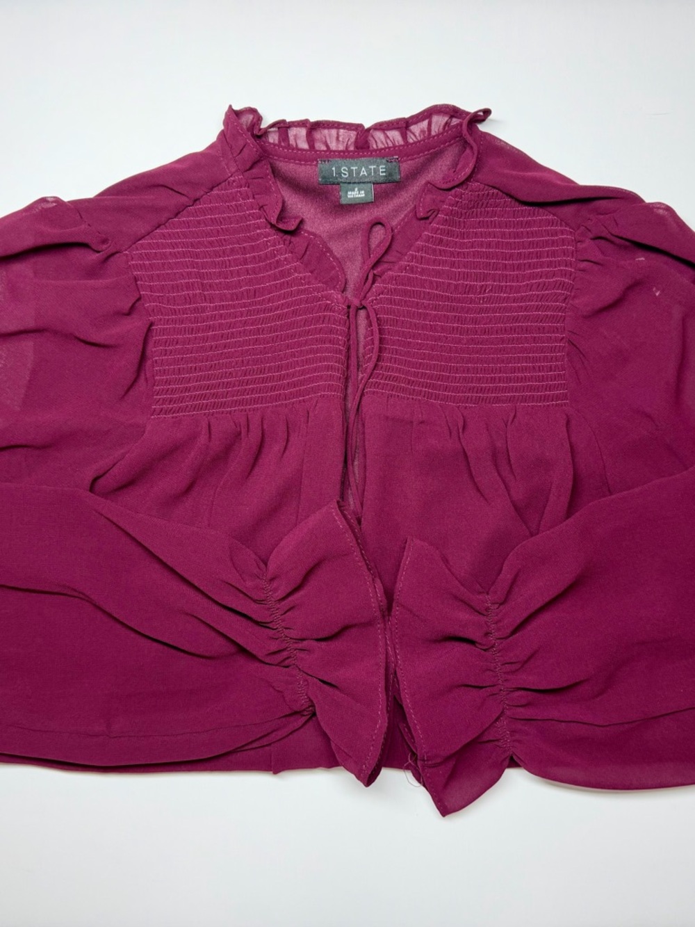 1.STATE Magenta Long Sleeve Blouse Women’s‎ S Ruffled Cuff Lightweight Top